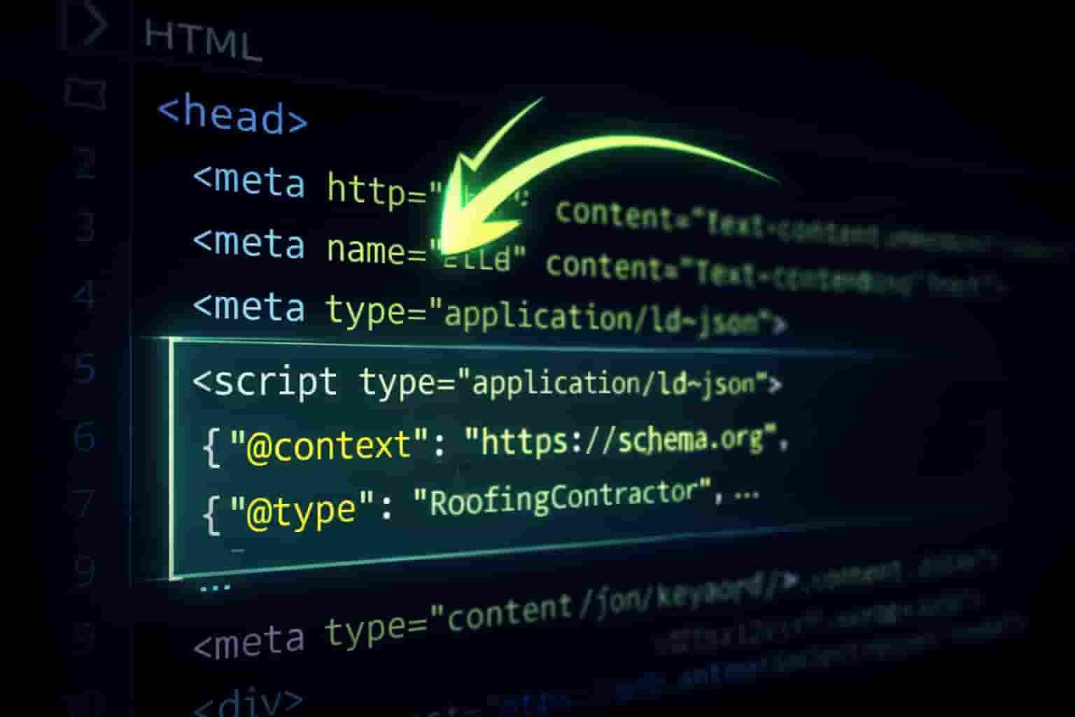 A screenshot demonstrating exactly where to place the JSON-LD code within the website's HTML head section, as detailed in the Roofing Contractor Local SEO Schema Guide.