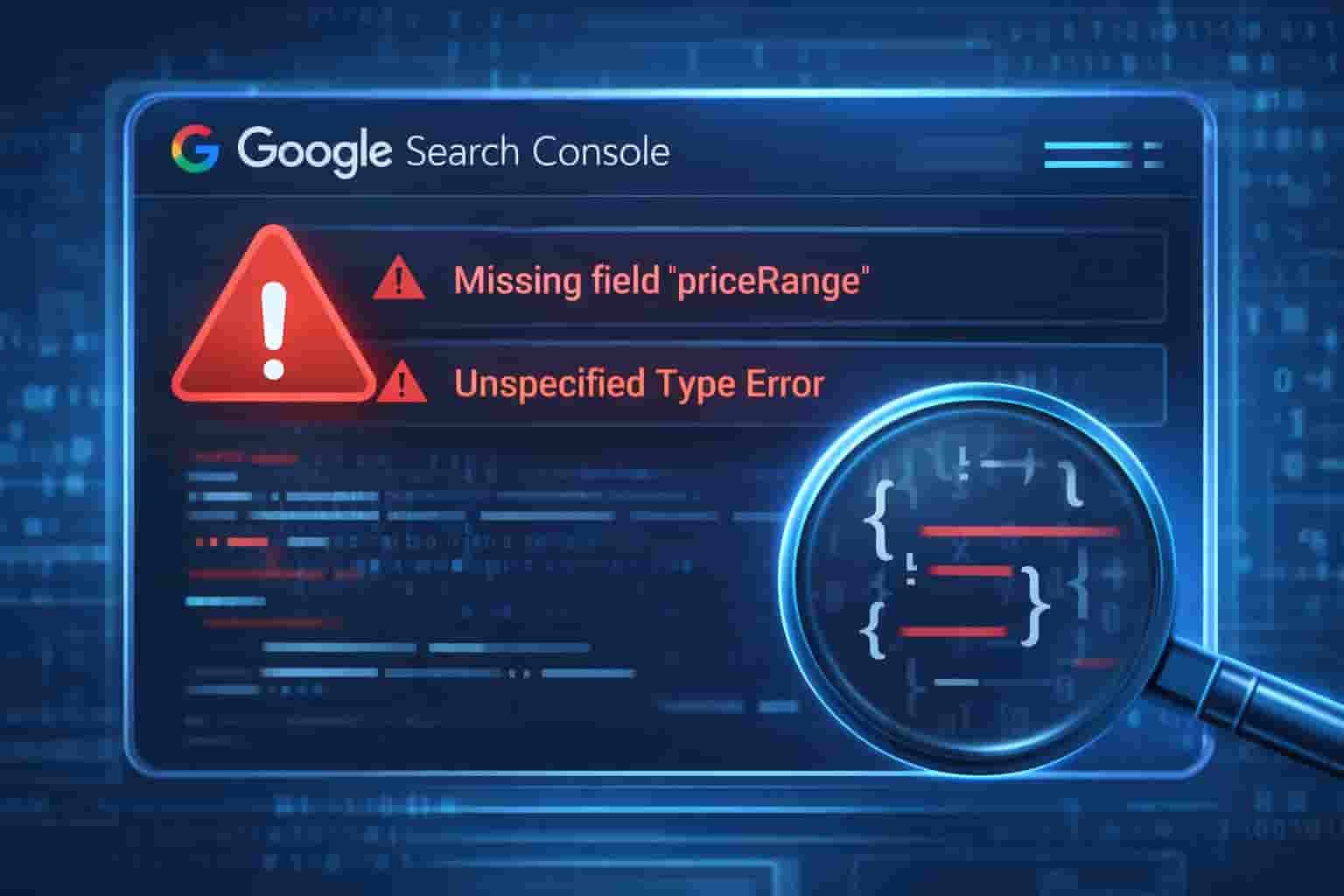 A screenshot illustration of Google Search Console errors, highlighting the need to fix warnings and understand What is JSON-LD Markup? Layman's Terms.