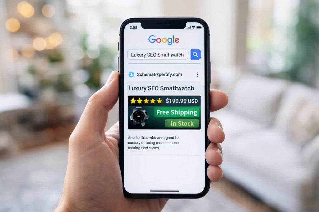 Mobile View of Product Schema for Shopify & Woo Commerce Rich Results with Price and Stars